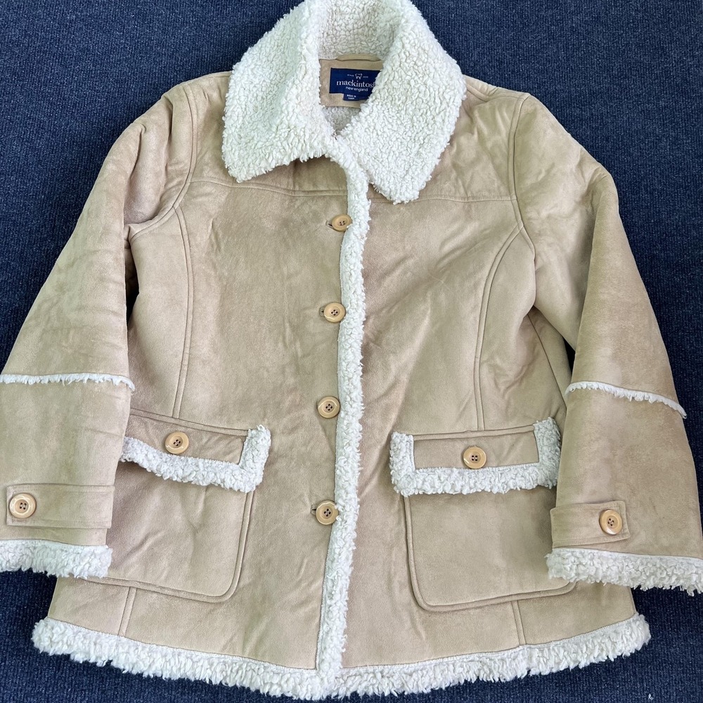 Mackintosh New England Jacket Womens Large Beige Faux Shearling Sherpa Lined